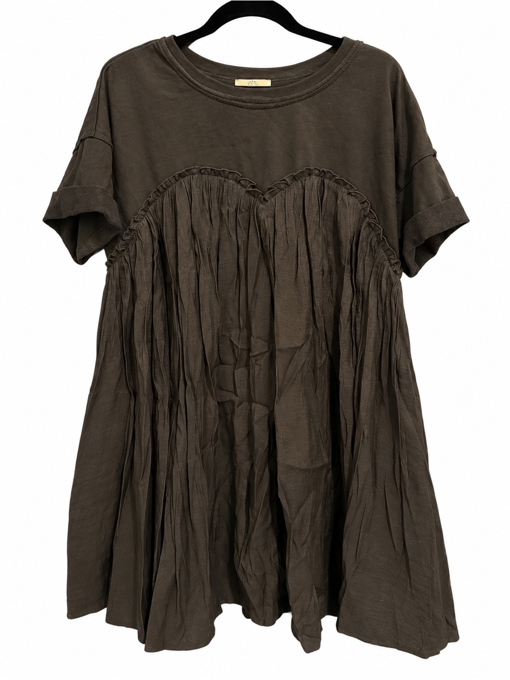 entro Black Short-Sleeve Gathered Front Tunic Dress